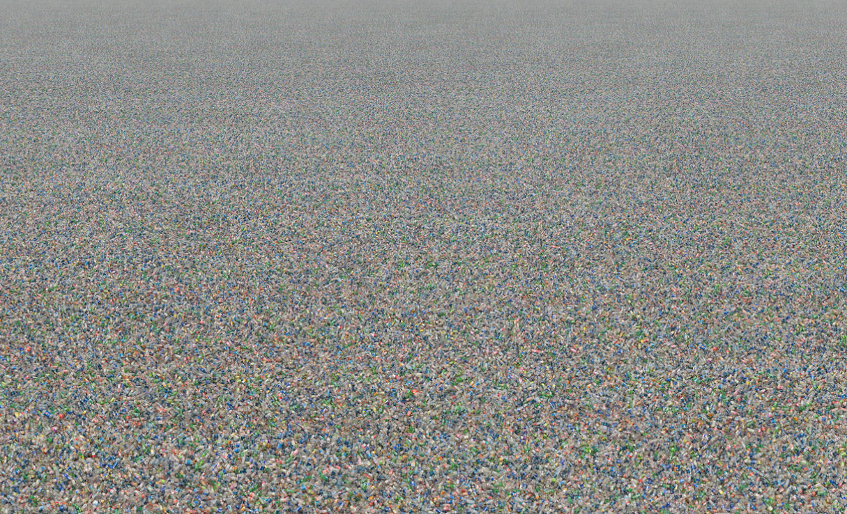 Plastic Bottles, 2007, 60x120” from Running the Num-bers: An American Self-Portrait. Photo by Chris Jordan
