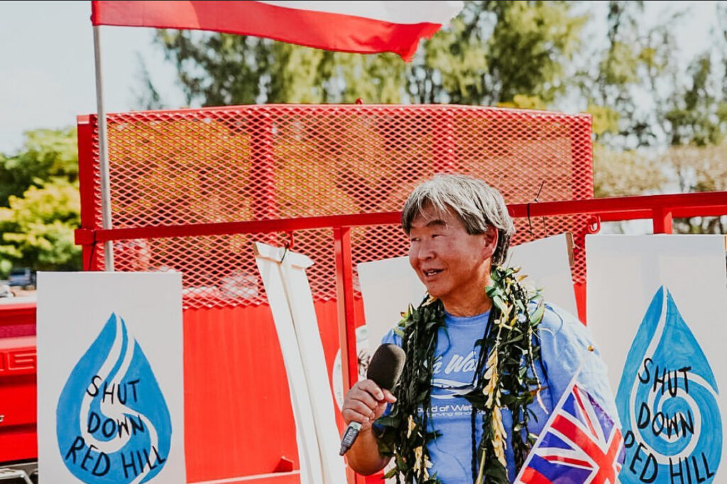 Ernie Lau, Honolulu Board of Water Supply’s manager and chief engineer, during his speech at the 2022 Walk for Wai, a protest march in which he led more than 1,500 water advocates on a 3.5-mile walk to raise awareness of the ongoing risks at the Red Hill Facility.