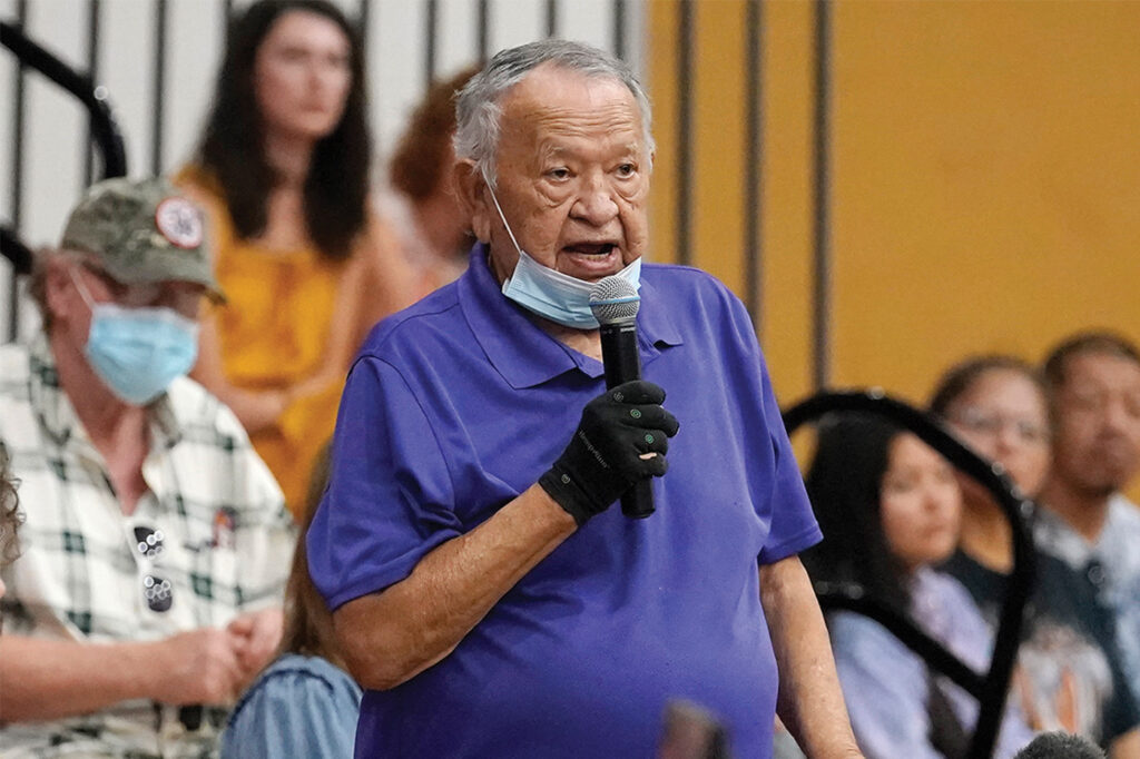 Donald Neconie (Kiowa), 84, shares his account of being a child at an Indian boarding school at the Riverside Indian School Anadarko, Oklahoma in July 2022. 