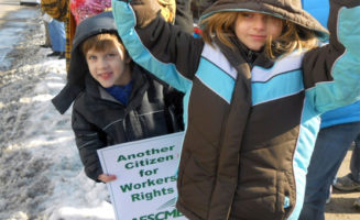 Children participate in a Wisconsin union event