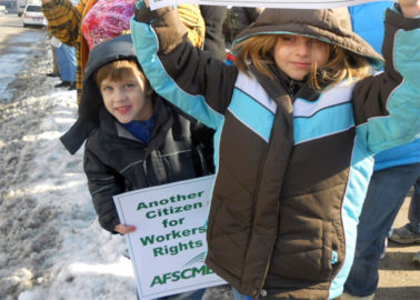 Children participate in a Wisconsin union event