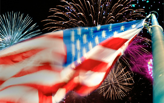 Flag and fireworks