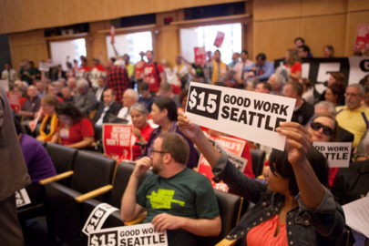 Supporters of Seattle's $15 minimum wage.