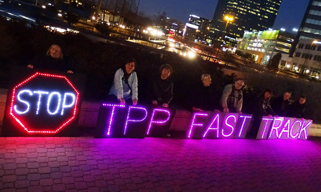 A Light Brigade action against the TPP. Photo courtesy of Backbone Campaign.