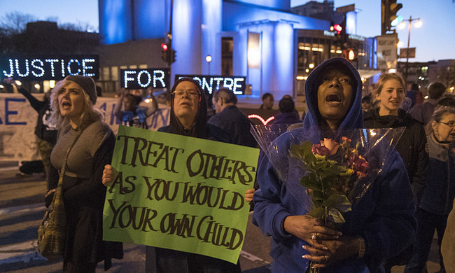 Maria Hamilton (far right) on the one year anniversary of Dontre's death.  