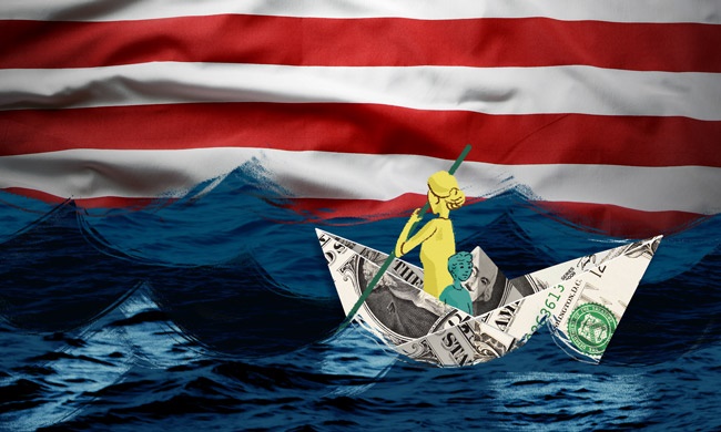 American Flag With Family on Boat