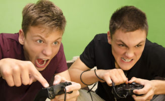 Kids playing video games