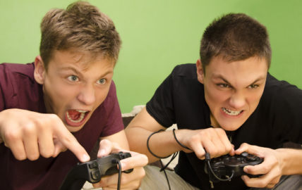 Kids playing video games